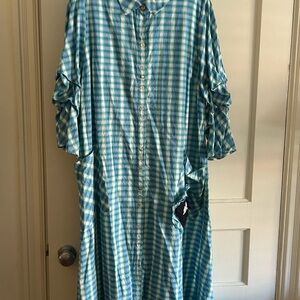 Casual Blue and White Checkered Button Down Dress